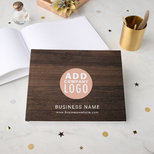 Custom Business Logo Bedrijf Bezoekers Rustiek Gastenboek (Voorkant open)