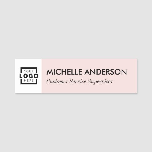 Custom Business Logo Blush Pink Medewerker Persone Naamplaatje (Voorkant)