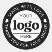 Custom Business Logo Branded Bedankt | Zwart Ronde Sticker (Voorkant)