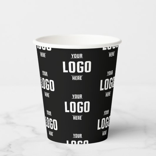 Custom Business Logo Branded Paper Cups – Zwart Papieren Bekers (Voorkant)