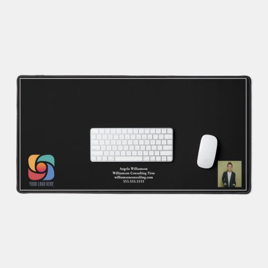 Custom Business Logo Company Minimalist Zwart Bureaumat (Keyboard & Muis)