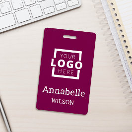 Custom Business Logo Employee Name Deep Magenta Badge