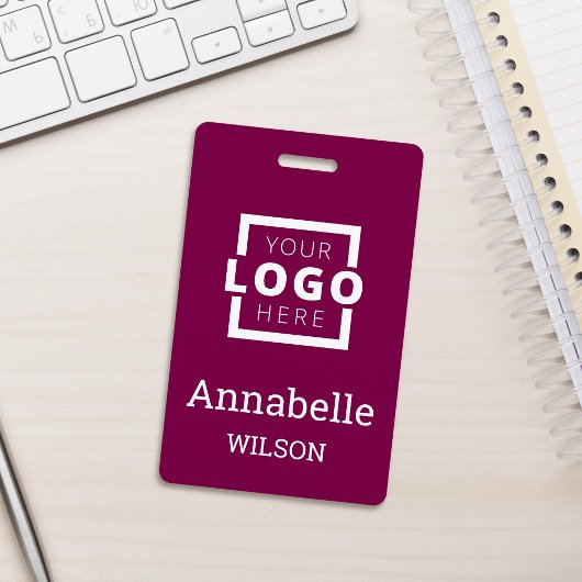 Custom Business Logo Employee Name Deep Magenta Badge