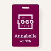 Custom Business Logo Employee Name Deep Magenta Badge (Voorkant)
