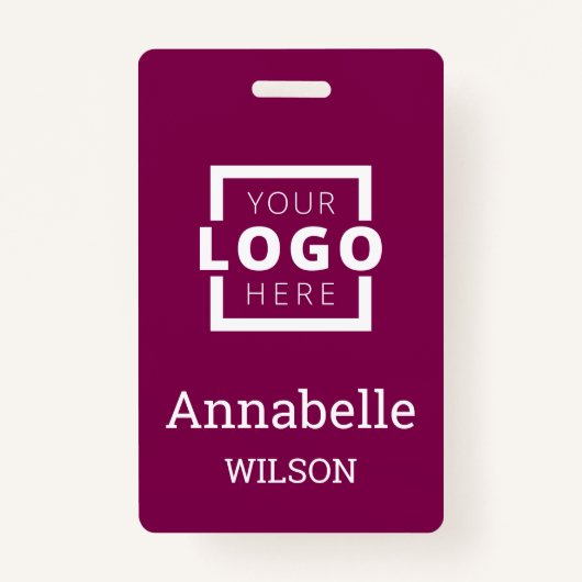 Custom Business Logo Employee Name Deep Magenta Badge (Voorkant)