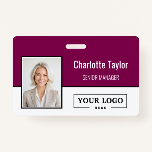 Custom Business Logo Employee Photo Badge (Voorkant)