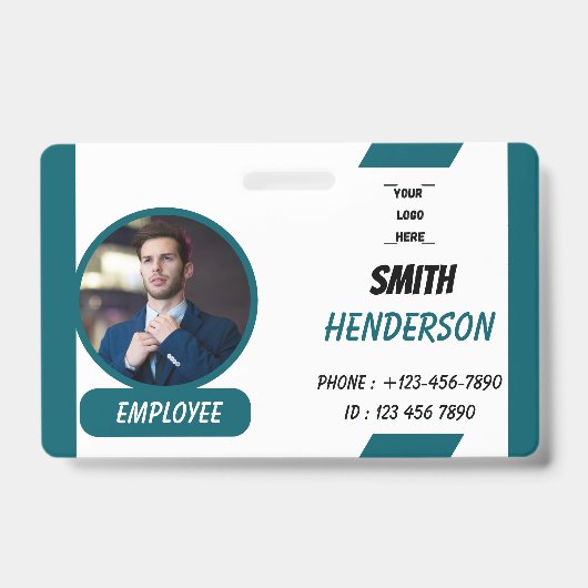 Custom Business Logo Employee Photo Blue ID Badge (Voorkant)
