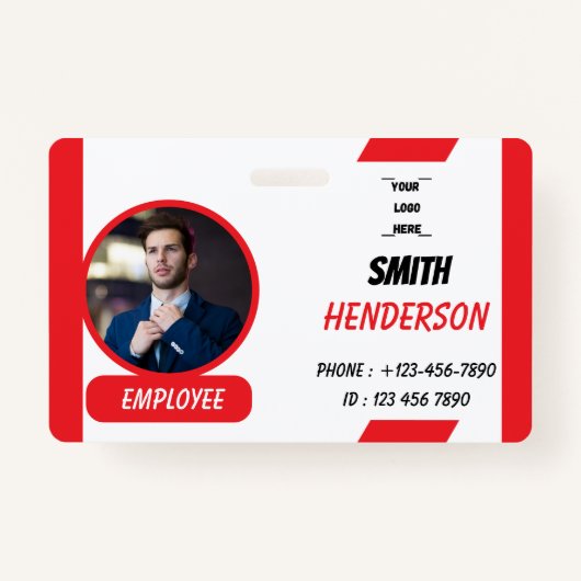 Custom Business Logo Employee Photo Blue ID Badge (Voorkant)