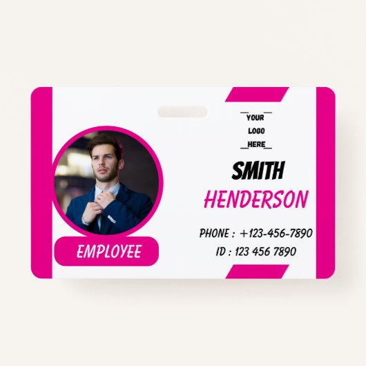 Custom Business Logo Employee Photo Blue ID Badge (Voorkant)