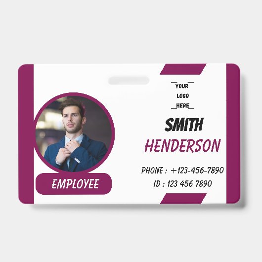 Custom Business Logo Employee Photo Blue ID Badge (Voorzijde)