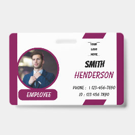 Custom Business Logo Employee Photo Blue ID Badge