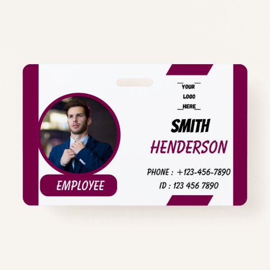Custom Business Logo Employee Photo Blue ID Badge (Voorkant)