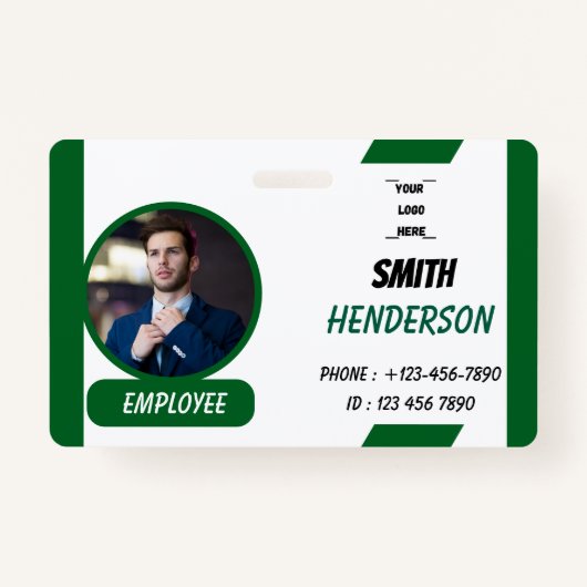 Custom Business Logo Employee Photo Blue ID Badge (Voorkant)