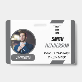 Custom Business Logo Employee Photo Blue ID Badge