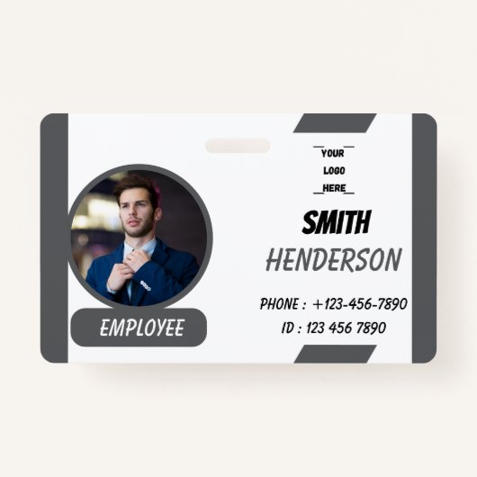 Custom Business Logo Employee Photo Blue ID Badge (Voorkant)