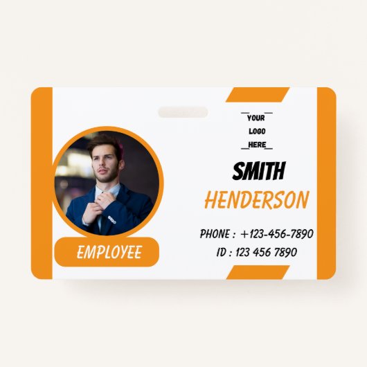 Custom Business Logo Employee Photo Blue ID Badge (Voorkant)