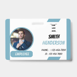 Custom Business Logo Employee Photo Blue ID Badge