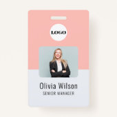 Custom Business Logo Employee Photo Blush Pink ID Badge (Voorkant)