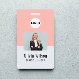 Custom Business Logo Employee Photo Blush Pink ID Badge