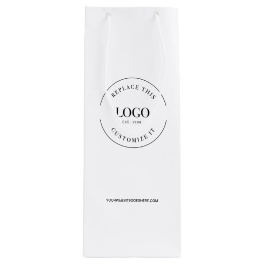 Custom Business logo en website wit Wijn Cadeautas (Voorkant)