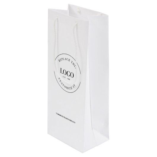 Custom Business logo en website wit Wijn Cadeautas (Voorkant Gekanteld)