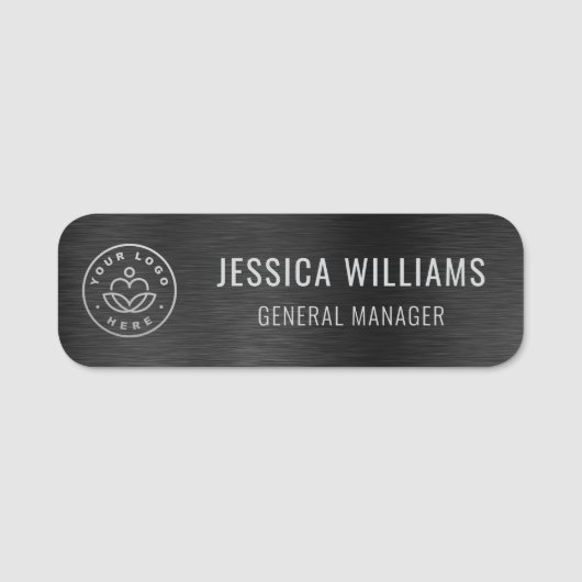 Custom Business Logo Faux Brushed Black Metal Naamplaatje (Voorkant)