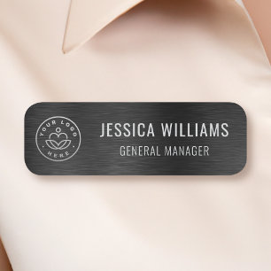 Custom Business Logo Faux Brushed Black Metal Naamplaatje