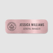 Custom Business Logo Faux geborsteld metallic roze Naamplaatje (Voorkant)