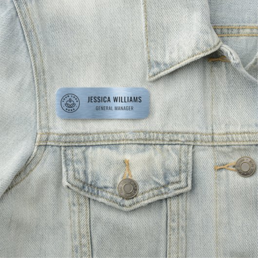 Custom Business Logo Faux Metallic Brushed Blue Naamplaatje (In situ)