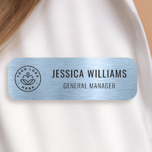 Custom Business Logo Faux Metallic Brushed Blue Naamplaatje