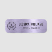 Custom Business Logo Faux Metallic Brushed Paarse Naamplaatje (Voorkant)