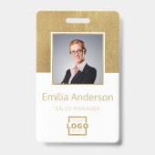 Custom Business Logo Gold Barcode Employee Photo Badge (Front)