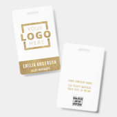 Custom Business Logo Gold Basic Barcode Employee Badge (Front & Back)