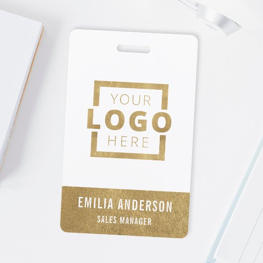 Custom Business Logo Gold Basic Barcode Employee Badge