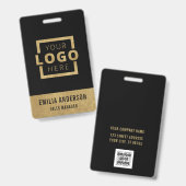 Custom Business Logo Gold Basic Barcode Employee Badge (Voor- en achterkant)