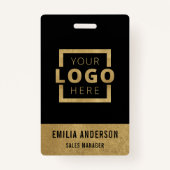 Custom Business Logo Gold Basic Barcode Employee Badge (Voorkant)
