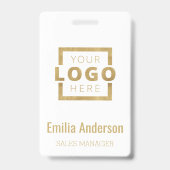 Custom Business Logo Gold Basic Barcode Employee Badge (Front)