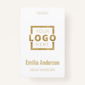 Custom Business Logo Gold Basic Barcode Employee Badge (Voorkant)