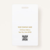 Custom Business Logo Gold Basic Barcode Employee Badge (Achterkant)