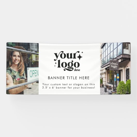 Custom Business Logo Grand Opening 2 Foto Spandoek (Horizontaal)
