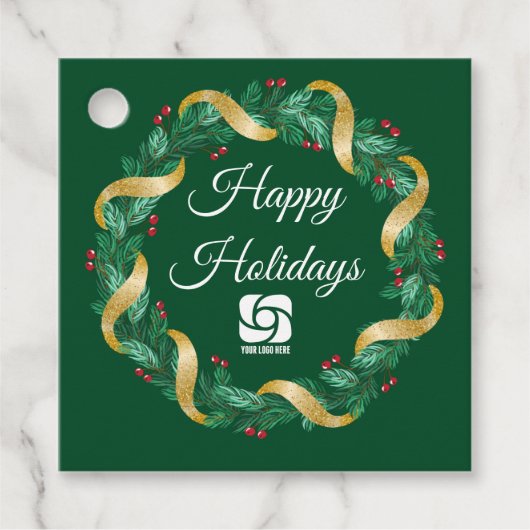 Custom Business Logo Groene Kerstkrans Bedankjes Labels (Voorkant)