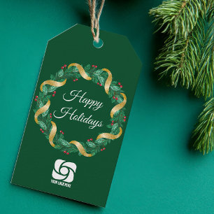 Custom Business Logo Groene Kerstkrans Cadeaulabel