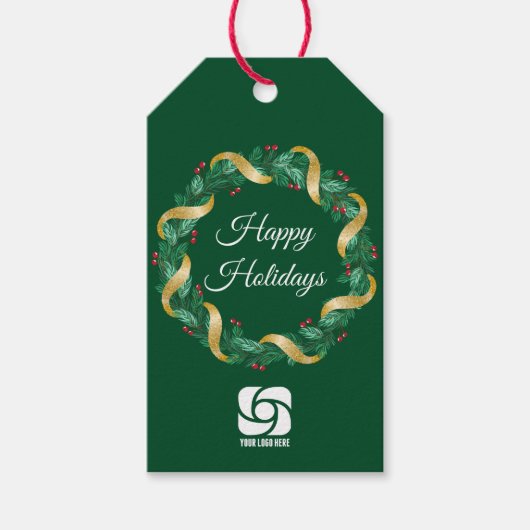 Custom Business Logo Groene Kerstkrans Cadeaulabel (Voorkant)