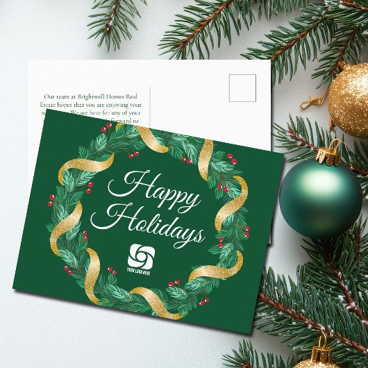 Custom Business Logo Groene Kerstkrans Feestdagenkaart