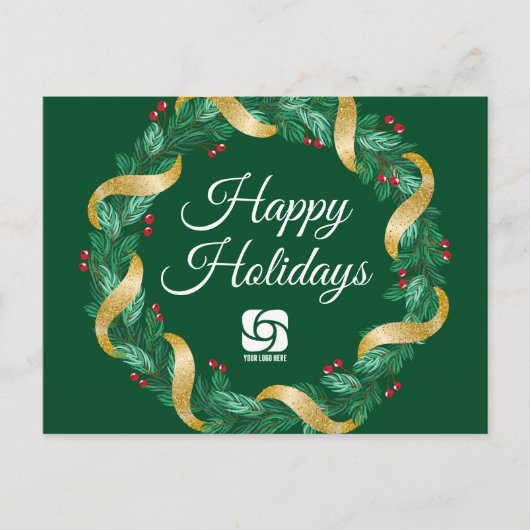 Custom Business Logo Groene Kerstkrans Feestdagenkaart (Voorkant)