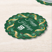 Custom Business Logo Groene Kerstkrans Kartonnen Onderzetters (Gekanteld)