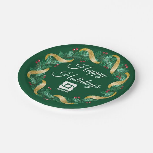 Custom Business Logo Groene Kerstkrans Papieren Bordje (Gekanteld)