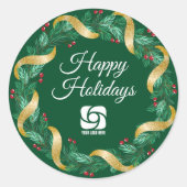 Custom Business Logo Groene Kerstkrans Ronde Sticker (Voorkant)