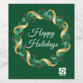 Custom Business Logo Groene Kerstkrans Wijn Etiket (Enkel label)