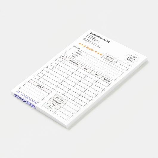 Custom Business Logo & Invoice Order Form Pad Post-it® Notes (Schuin)